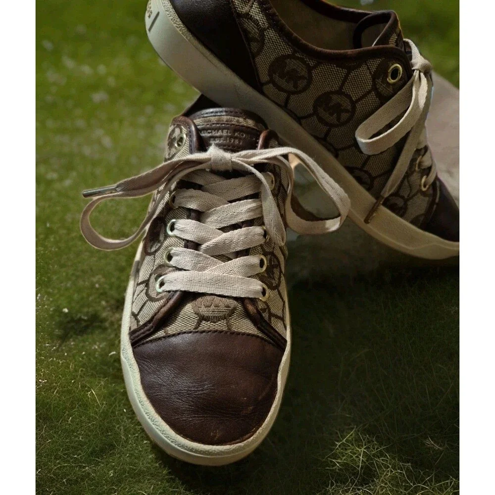 Michael Kors MK Women's City Logo Print Lace Up Brown Sneakers Shoes Size 7.5